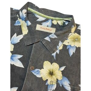 Tommy Bahama Mens XXL Silk Floral Hawaiian Shirt Grey Short Sleeve Button Up
